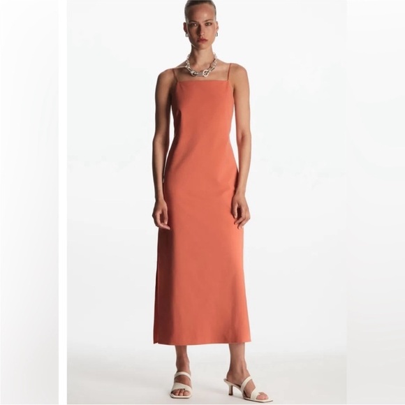 COS Open Back Midi Dress Orange Relaxed Fit Sleeveless Like New Size Medium - Picture 4 of 16